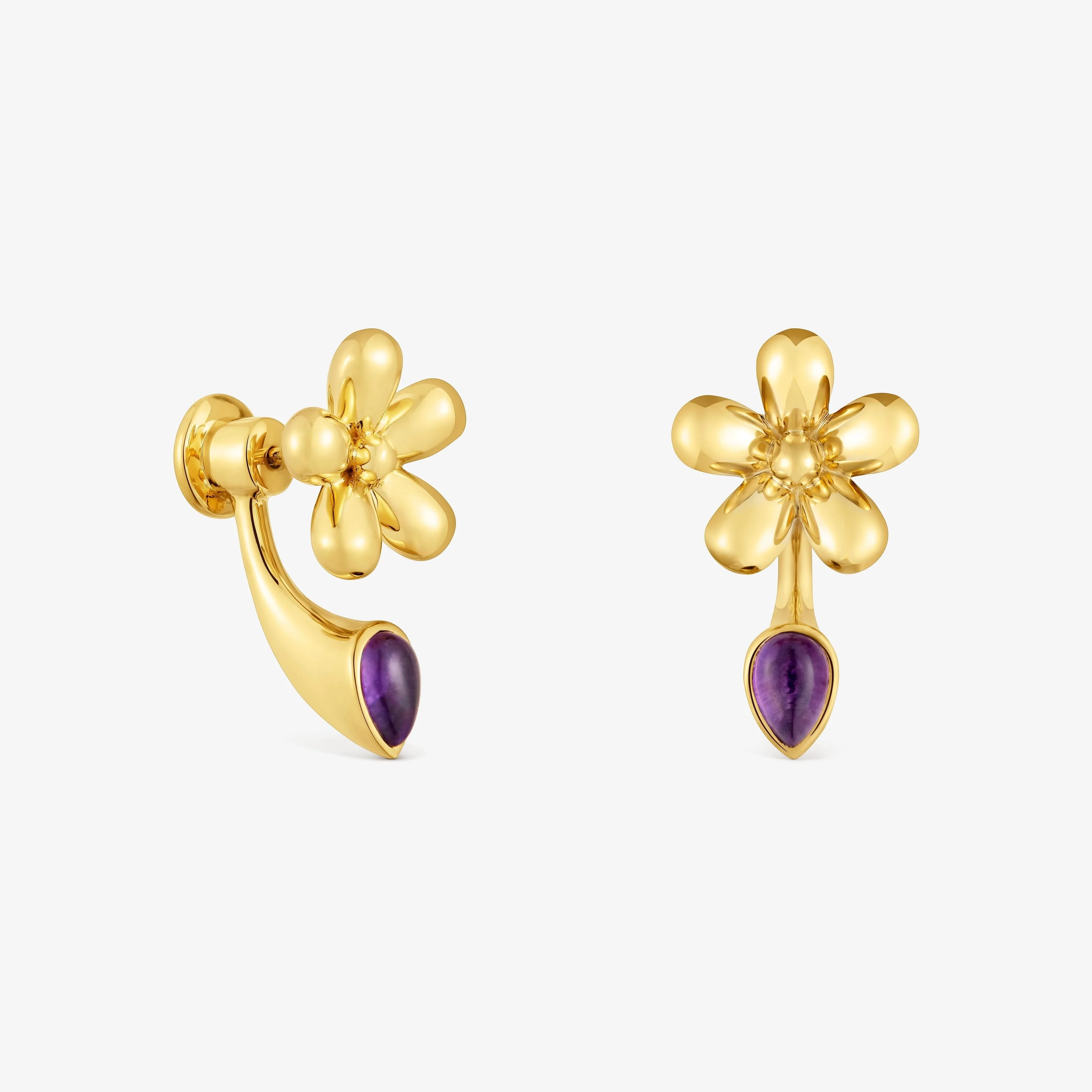 Flower Earrings with 18kt gold plating over silver and amethyst Daisy - 1