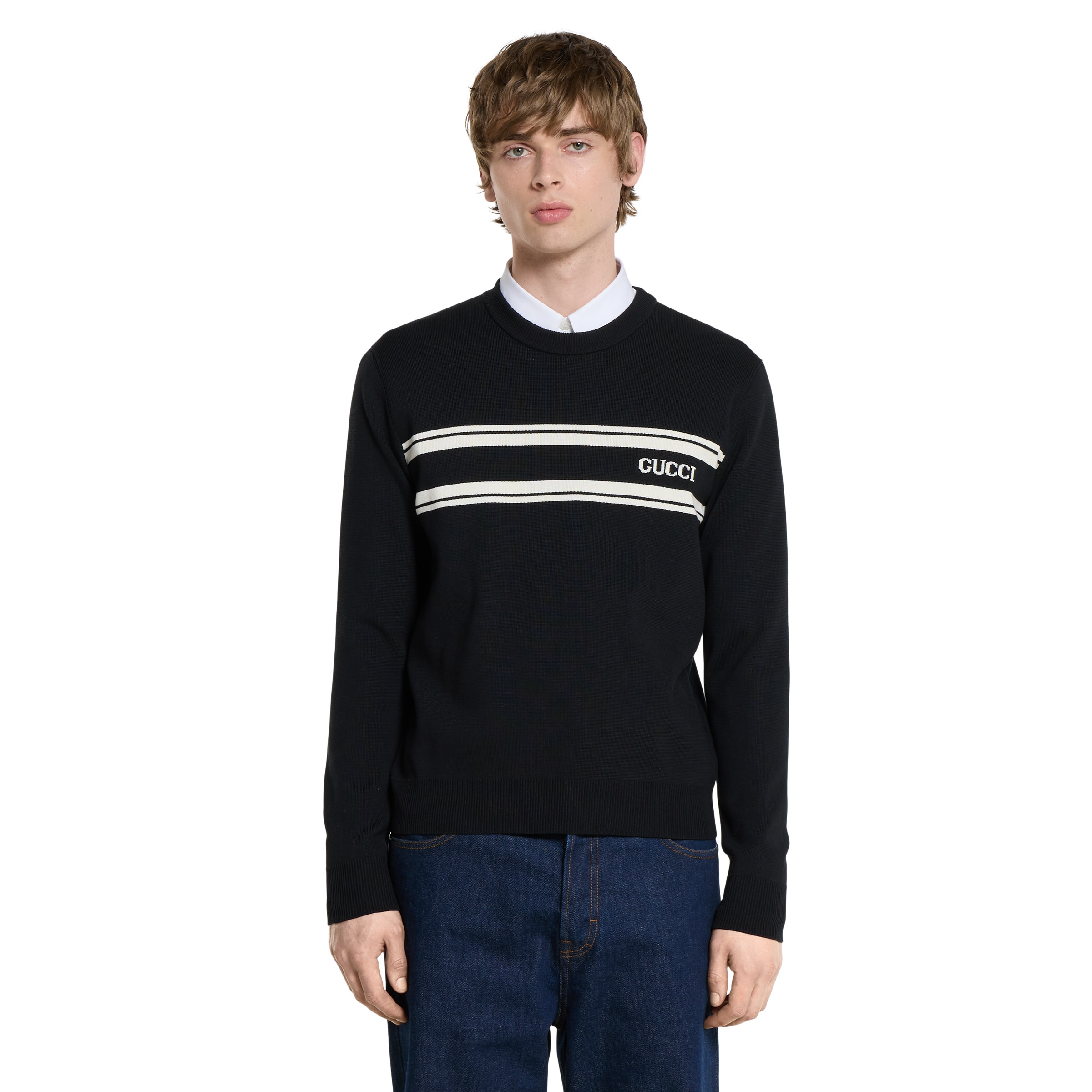 Silk cotton sweater with intarsia - 3