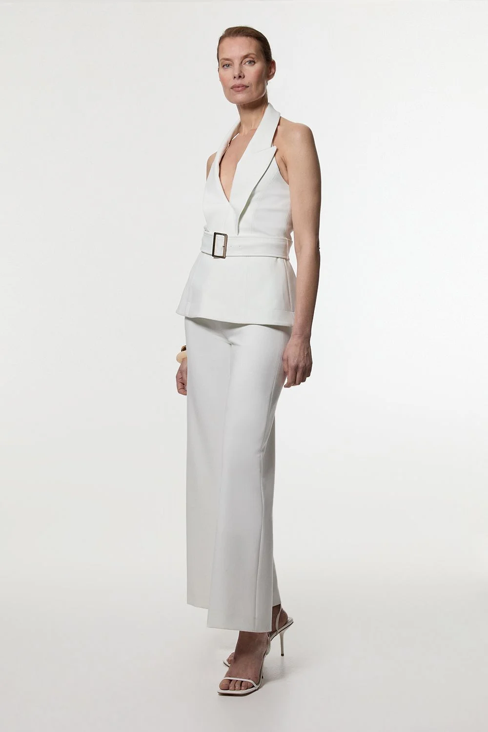 Compact Stretch Halterneck Tailored Wide Leg Jumpsuit - 1