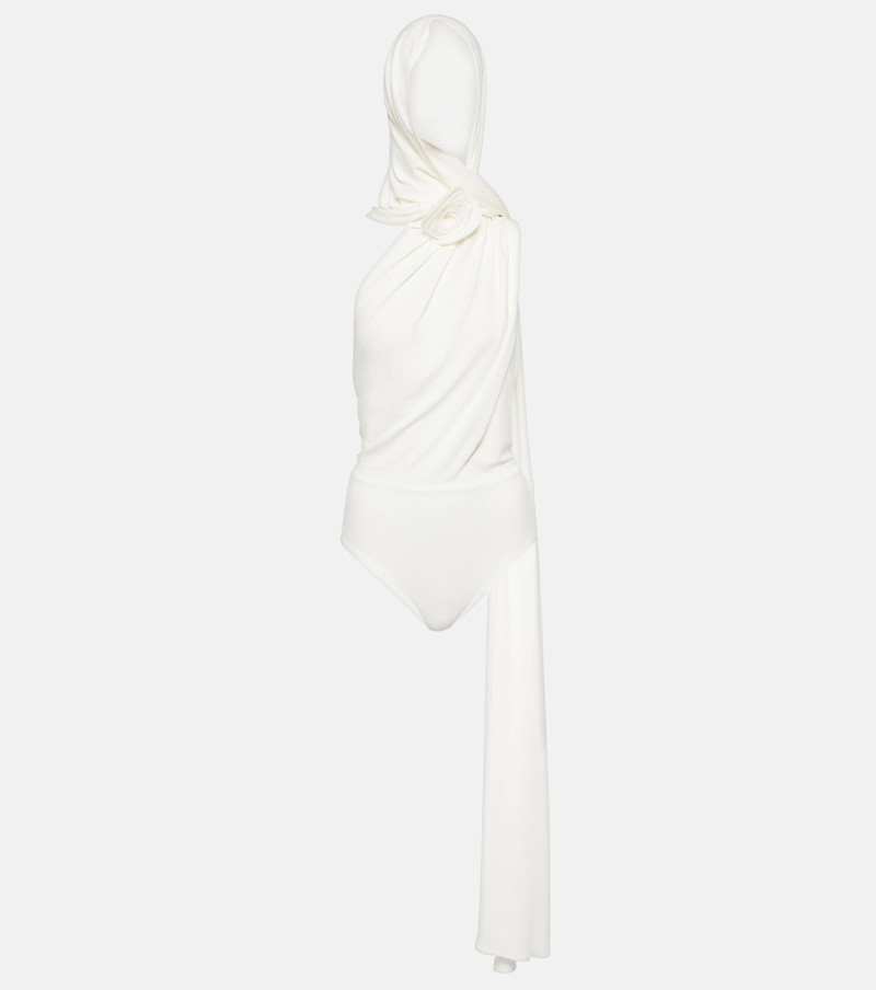 Floral-appliqué hooded bodysuit - 1