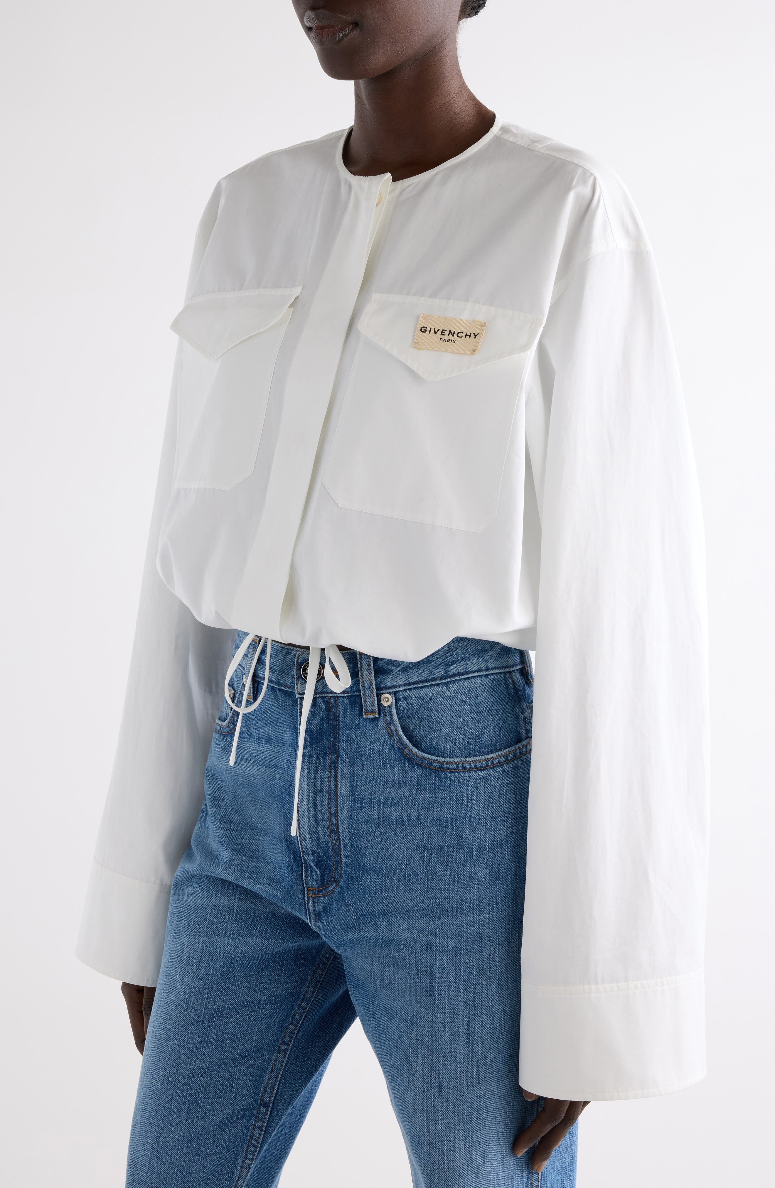 Givenchy Utility Cotton Poplin Crop Shirt in White at Nordstrom - 5