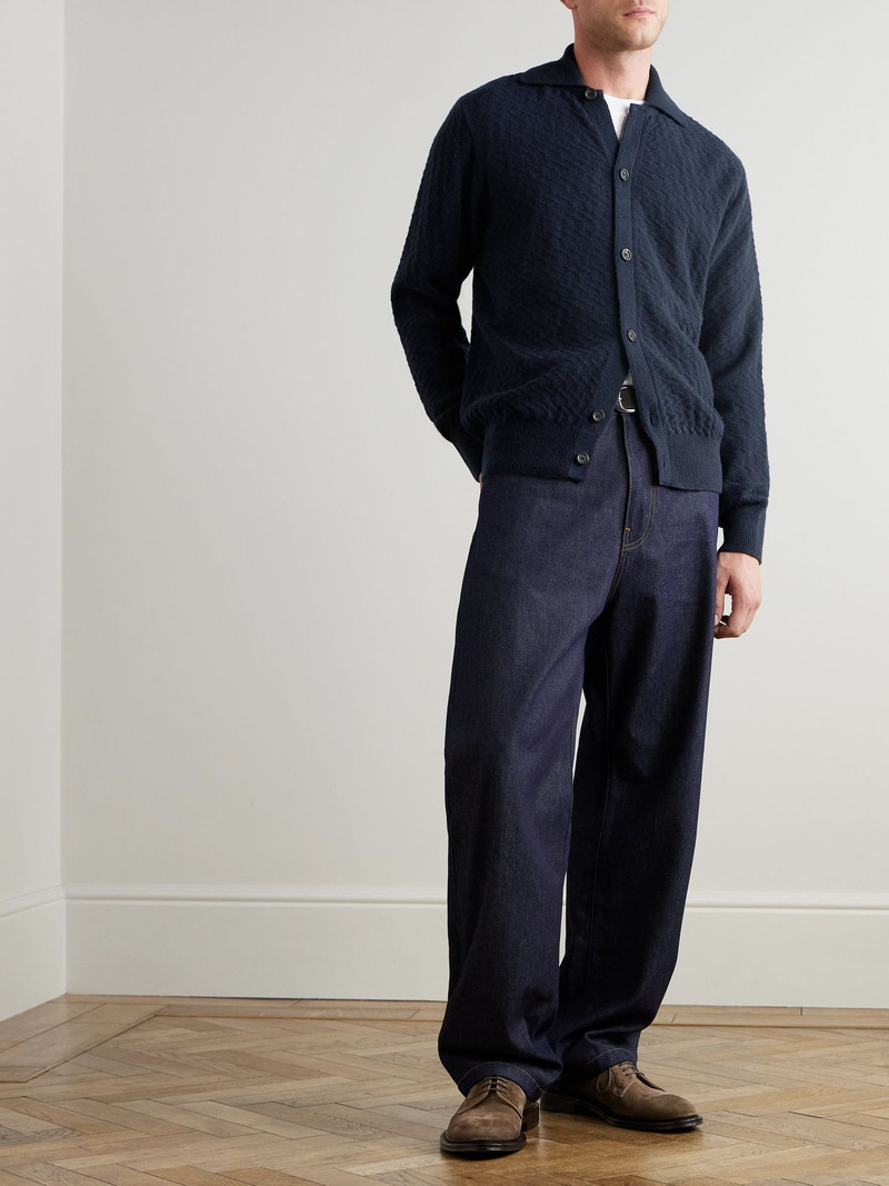 Oliver Spencer Jarvis Jacquard-Knit Merino Wool Cardigan Navy outlook