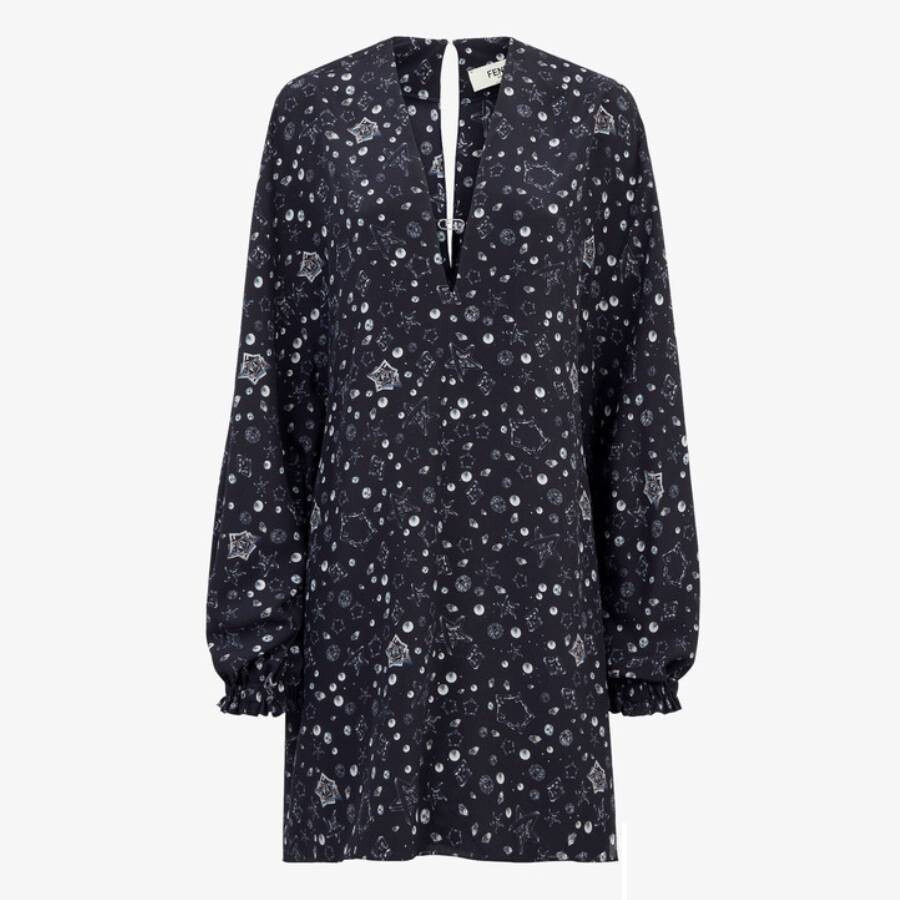 Fendi Blue Starry Sky Crepe Dress, Brand Size 42 ( US Size 6 ) - 5