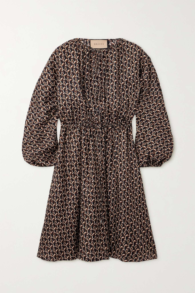 Printed silk-twill mini dress - 1
