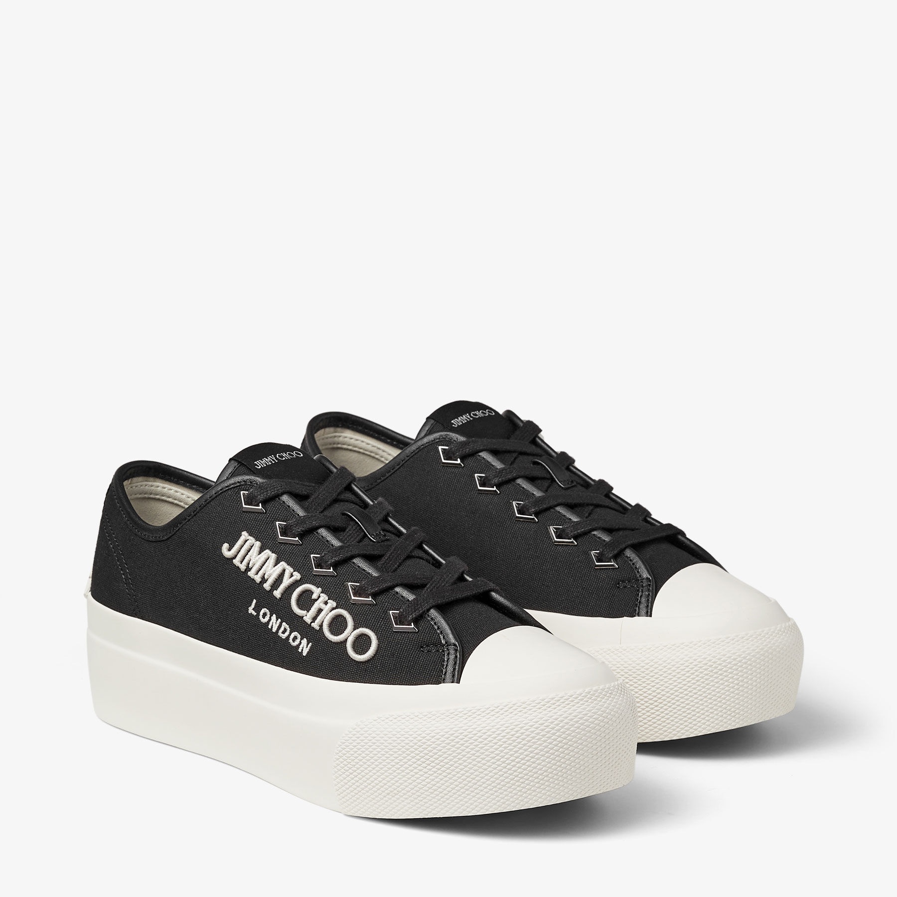 Palma Maxi/F
Black and Latte Canvas Platform Trainers with Embroidered Logo - 2