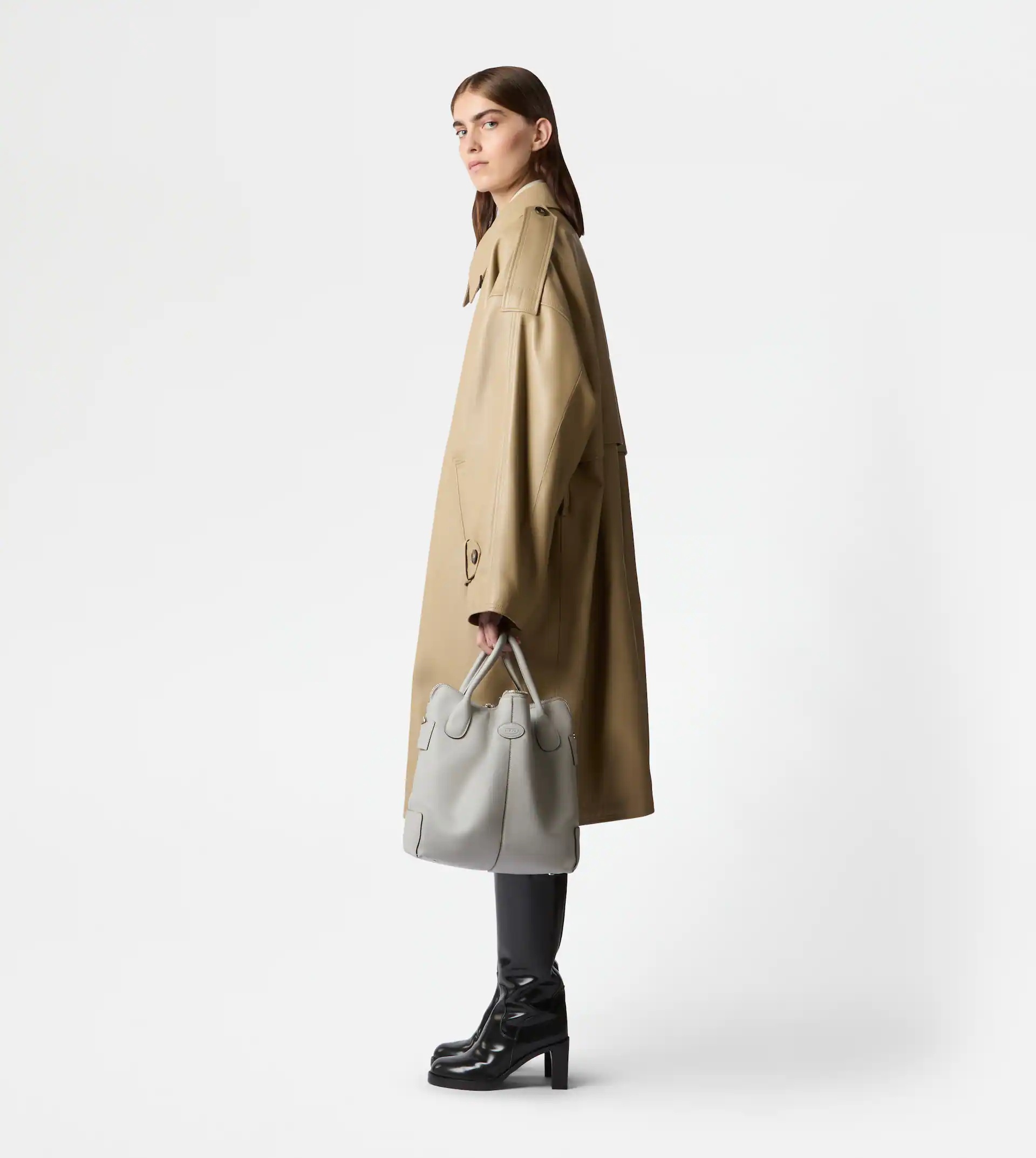 TOD'S DI BAG SWING IN LEATHER MEDIUM - GREY - 10