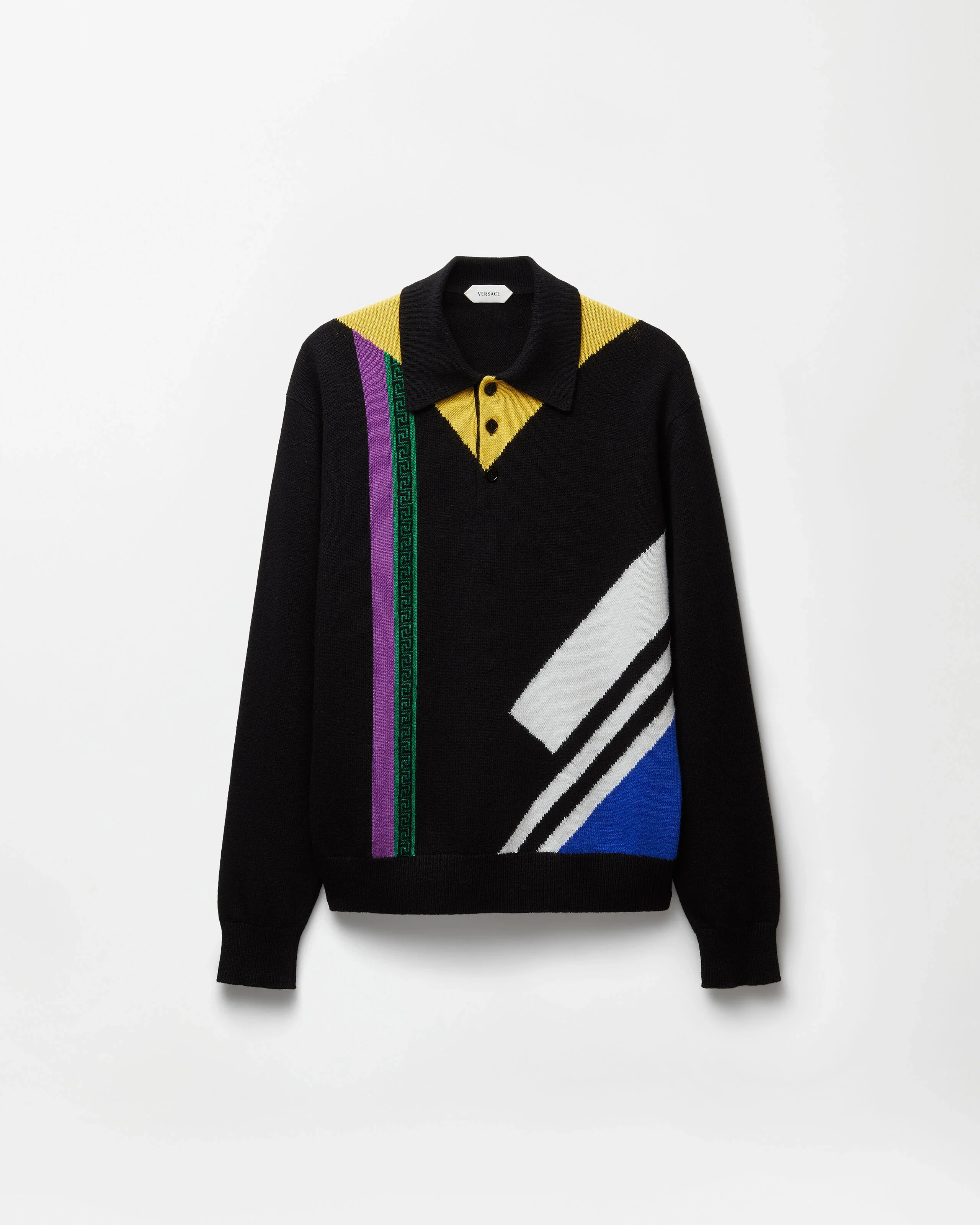 Wool Intarsia Knit Polo Sweater - 1