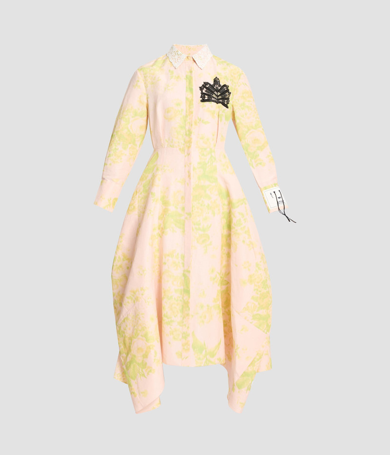 FLORAL PRINT LINEN CHINE DRAPED MIDI DRESS 1