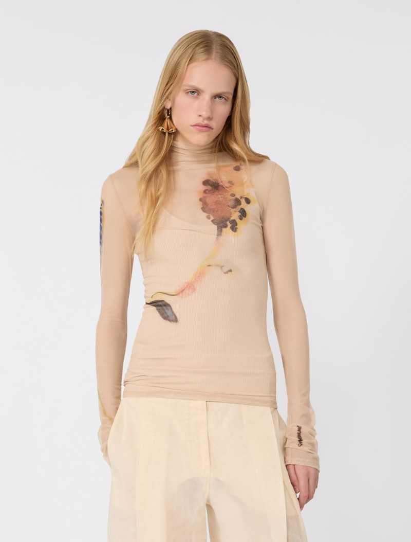 High-neck stretch tulle top - antique rose 5