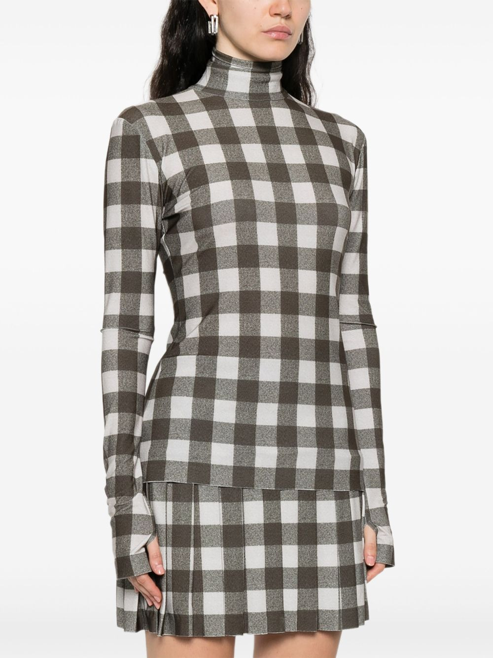 checked turtleneck top - 3