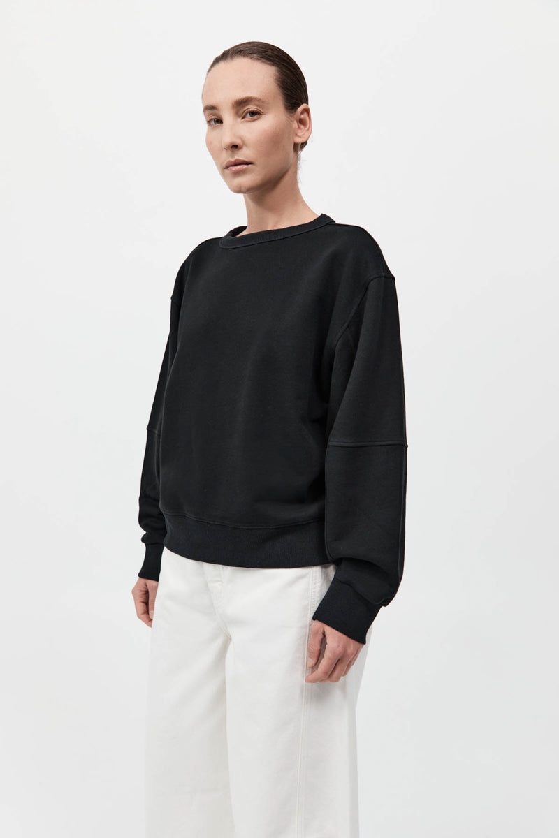 Organic Cotton Panelled Sweater - Black - 3