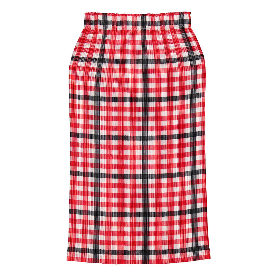 Burberry Ladies Bright Red Check Lorelei Pleated Skirt - 1