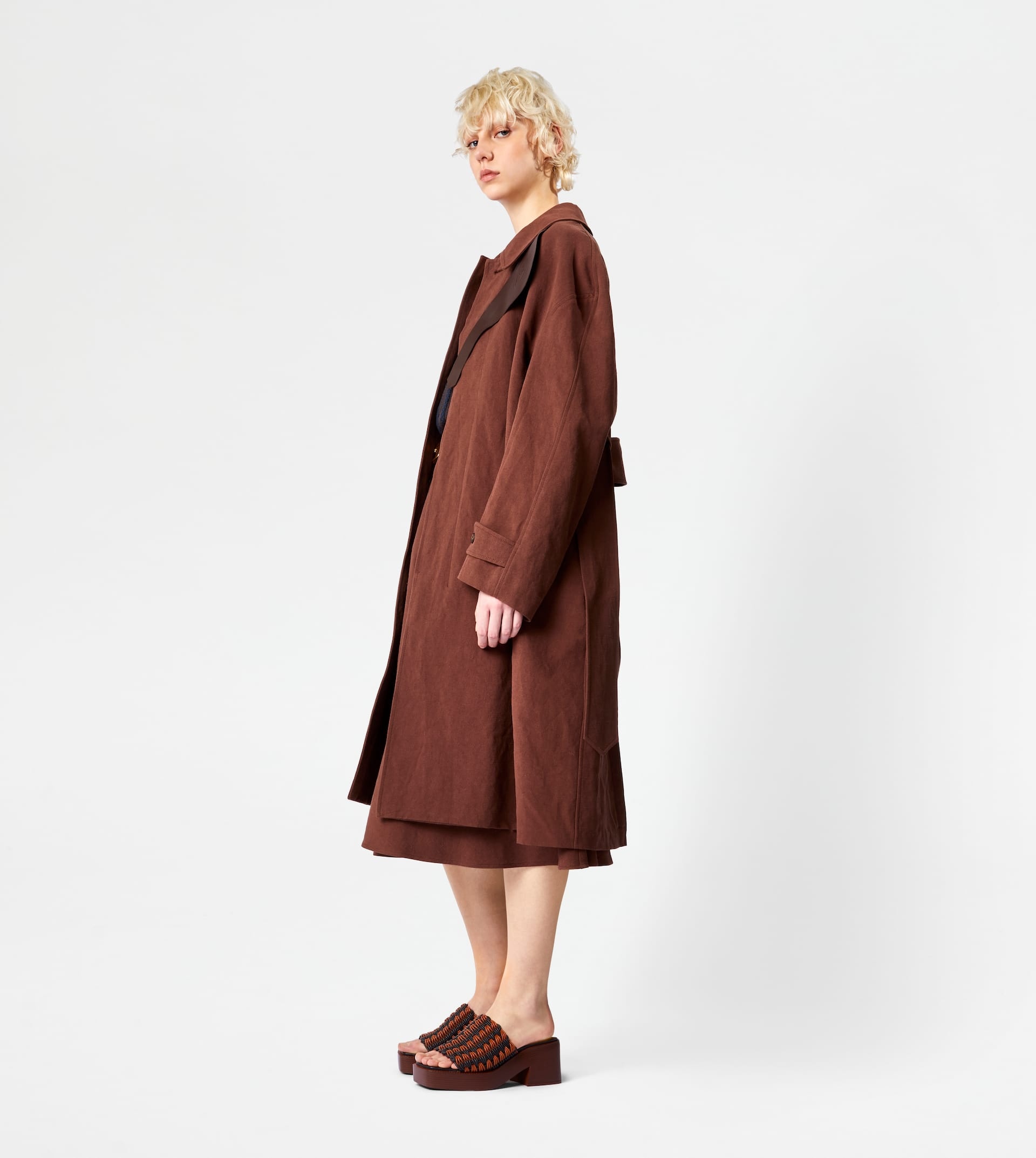 OVERCOAT WITH LEATHER INSERTS - BROWN - 4