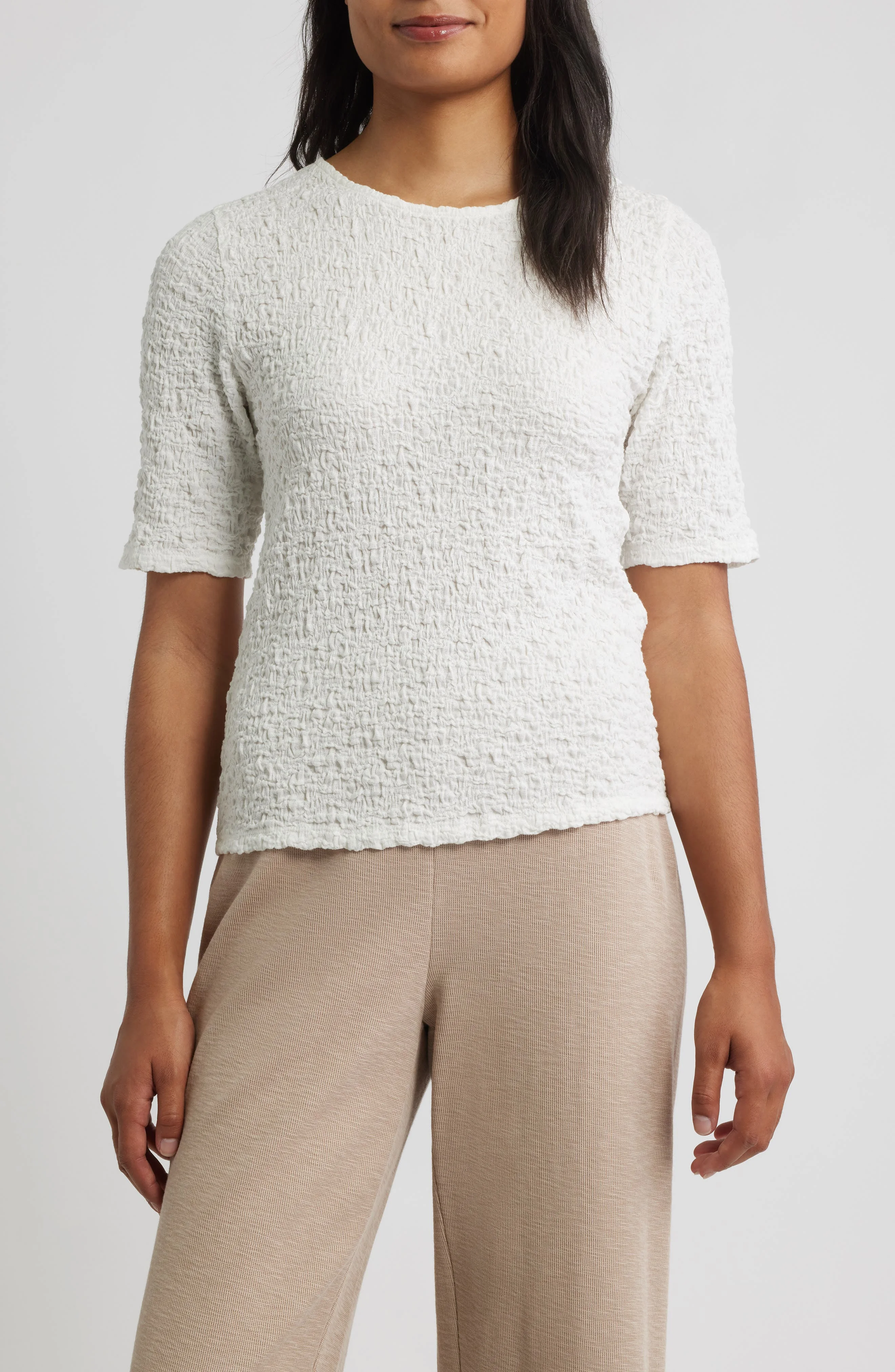 Eileen Fisher Crewneck Textured T-Shirt in Ivory at Nordstrom - 1