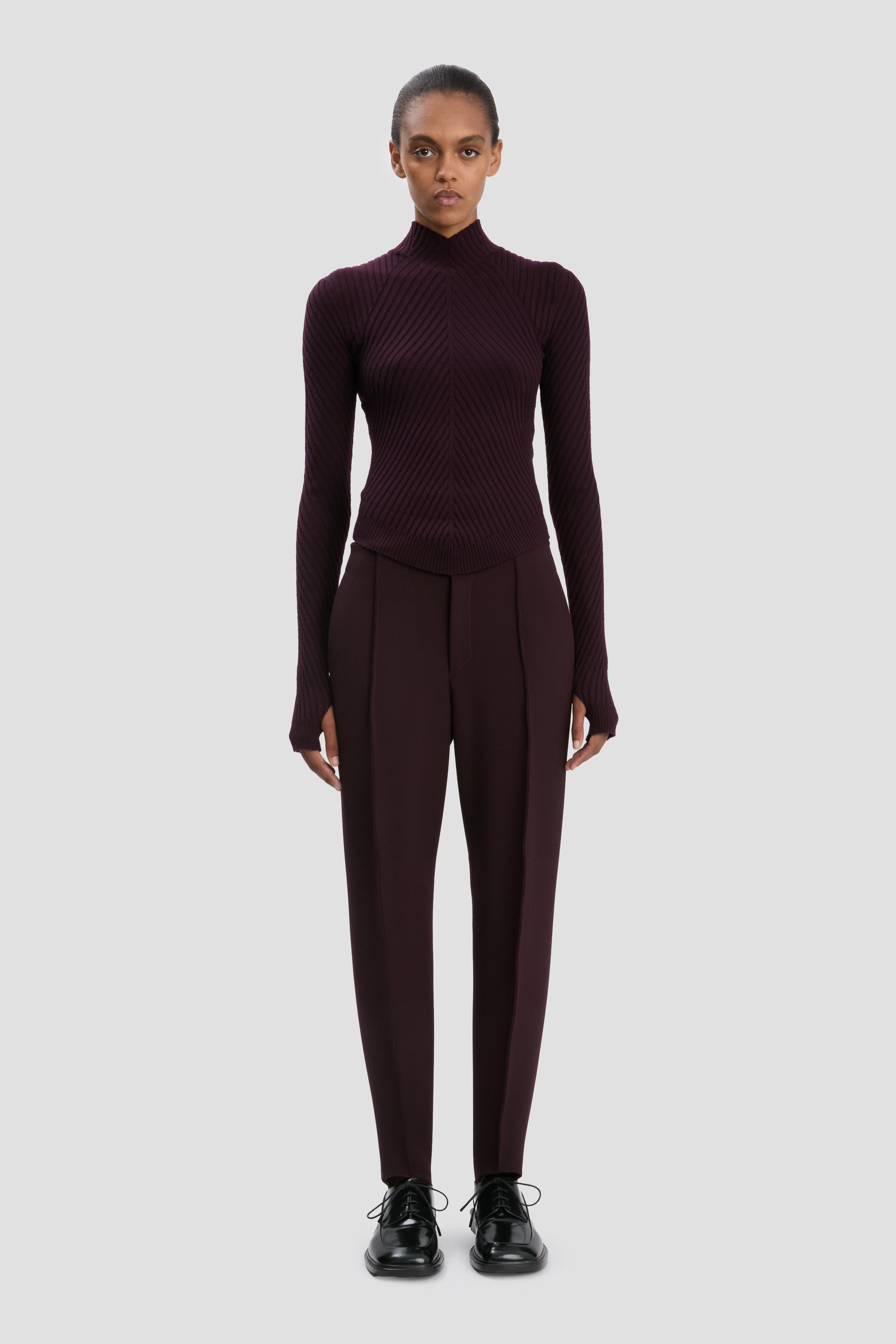 Slim Sculptural Trouser In Deep Mahogany - 2