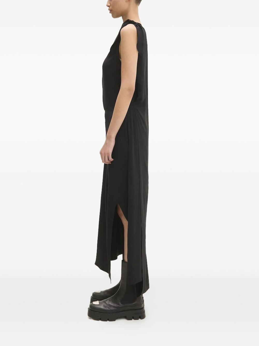 asymmetric-neckline one-sleeve midi dress - 3