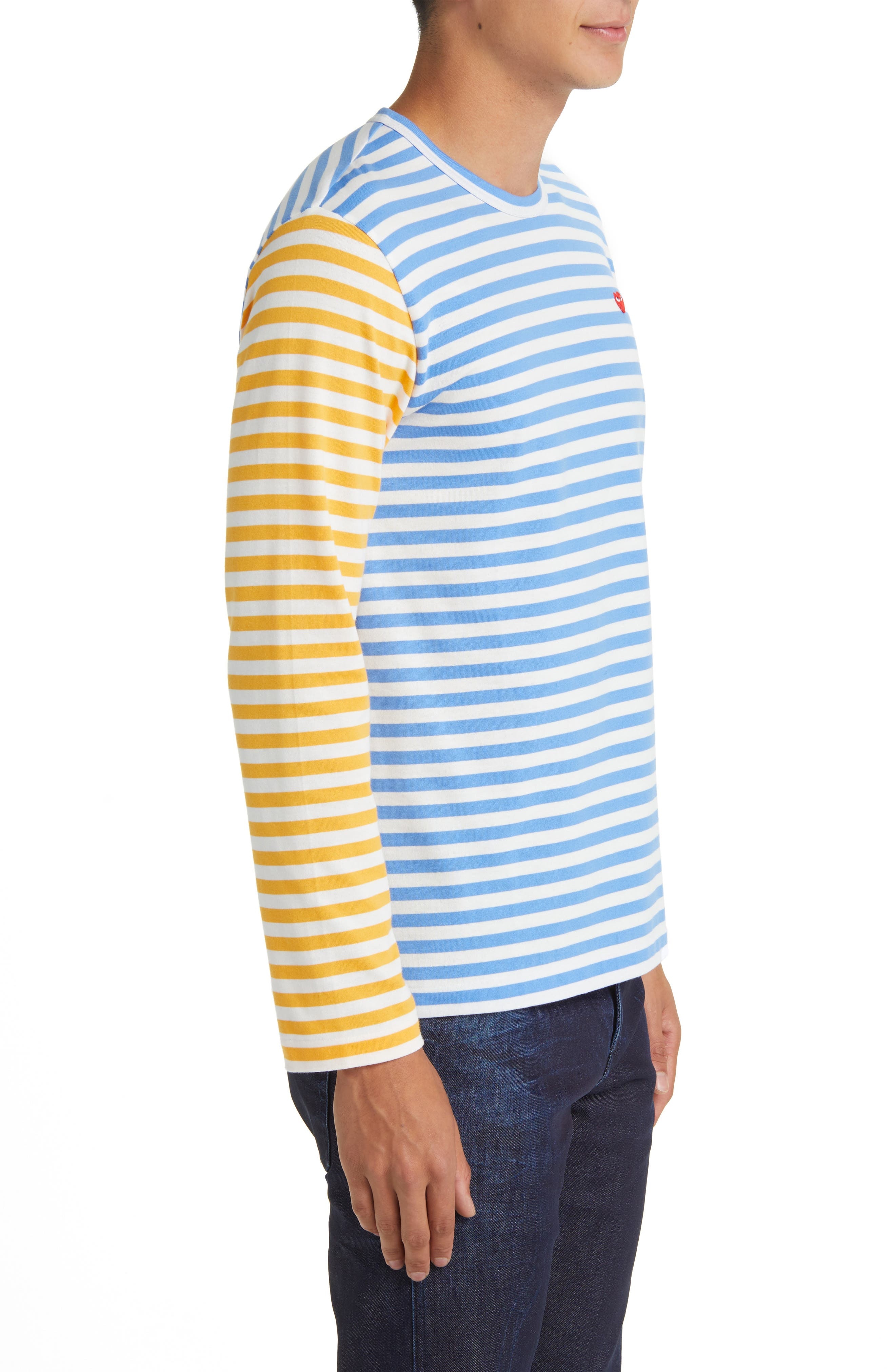 Comme des Garçons PLAY Small Heart Stripe Colorblock Long Sleeve T-Shirt in Blue/Yellow at Nordstrom - 3