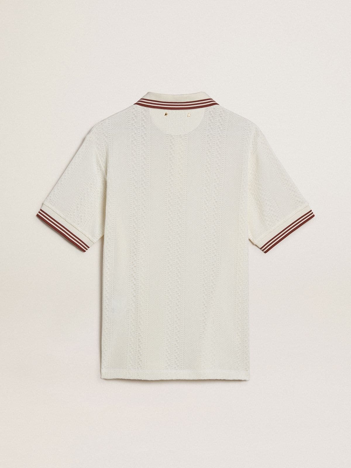 Men's polo shirt in white perforated knit with burgundy striped details - 6