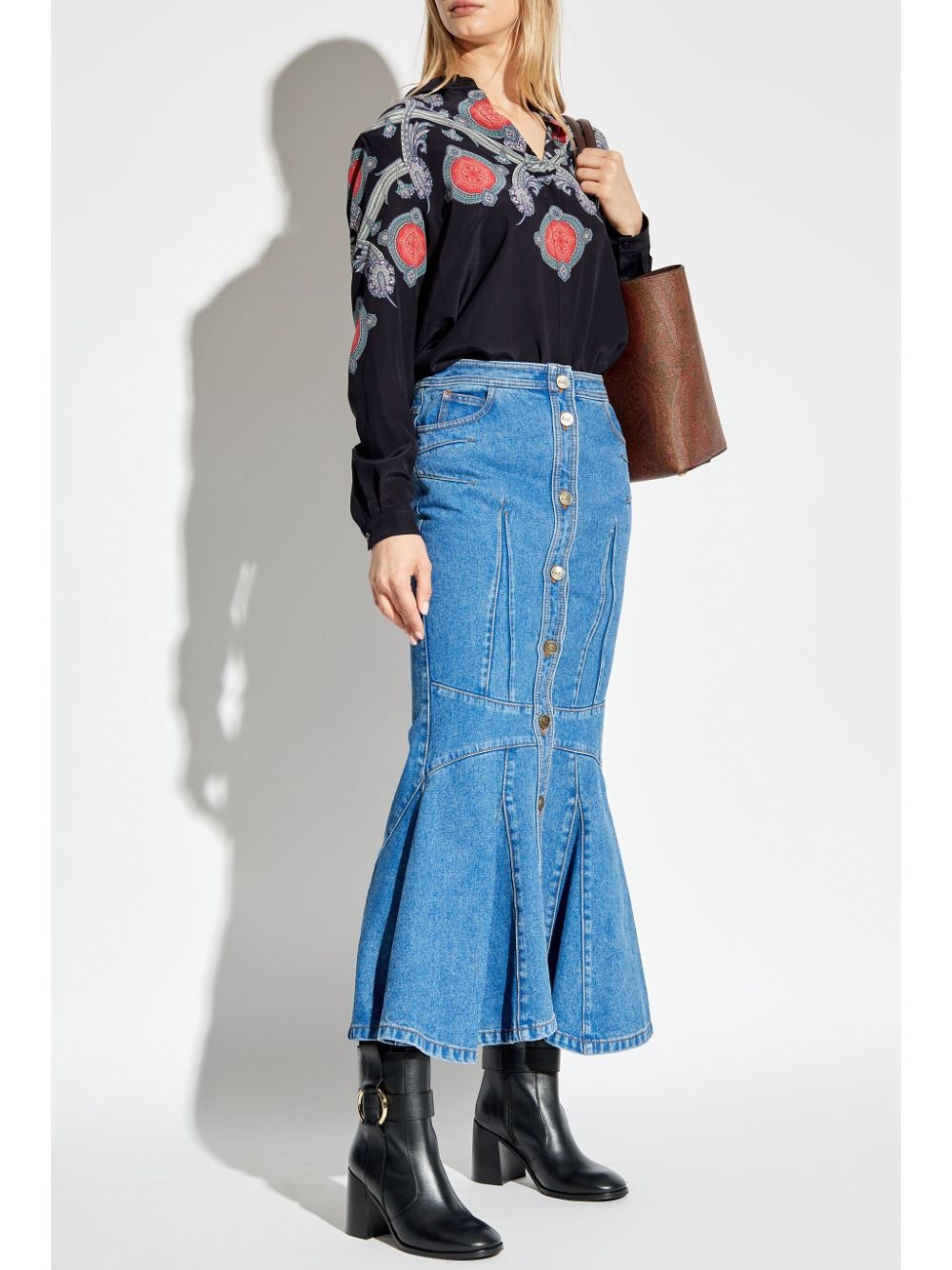 flared-hem panelled denim maxi skirt - 2