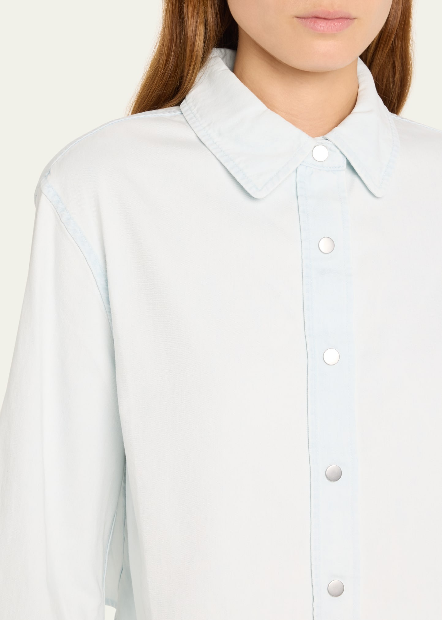 Cotton Twill Cropped Snap-Front Shirt - 5