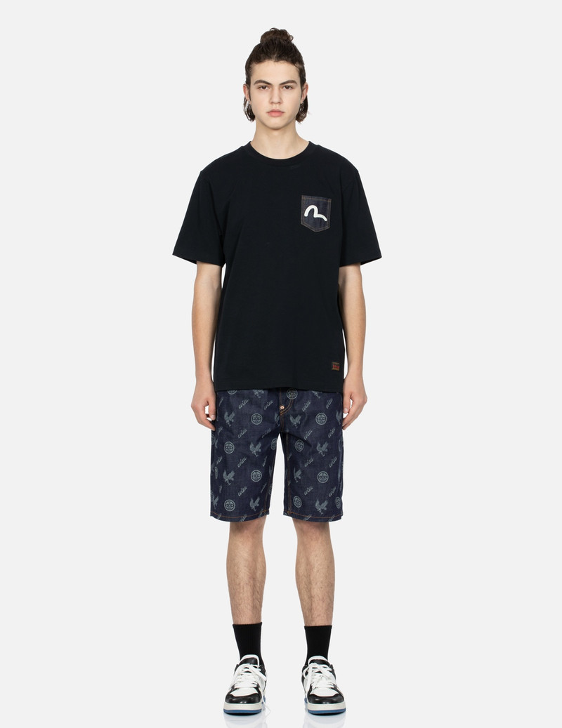 ALLOVER KAMON AND EAGLE PRINT DENIM SHORTS 6