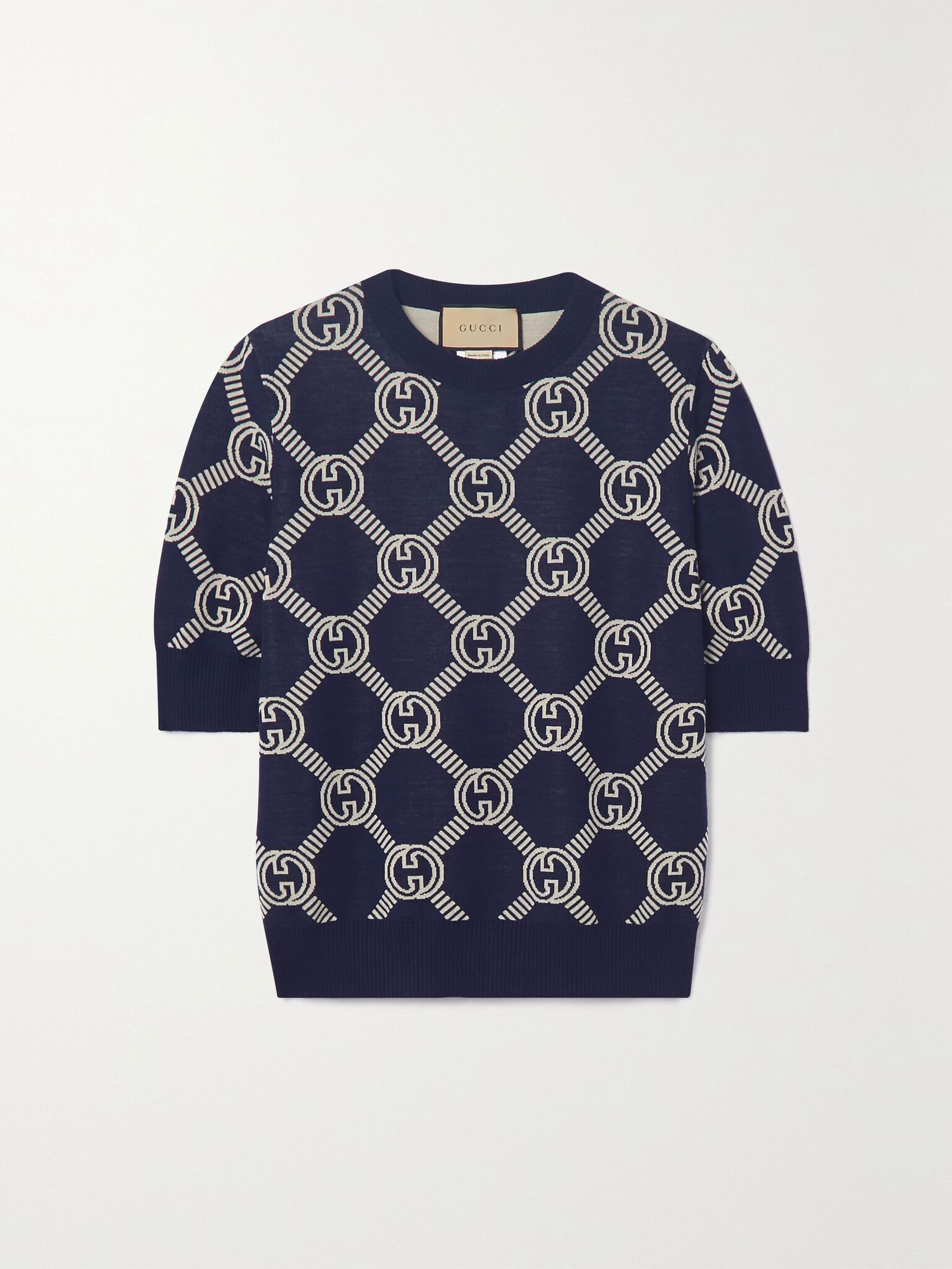 Logo-jacquard stretch wool-blend sweater Blue - 1