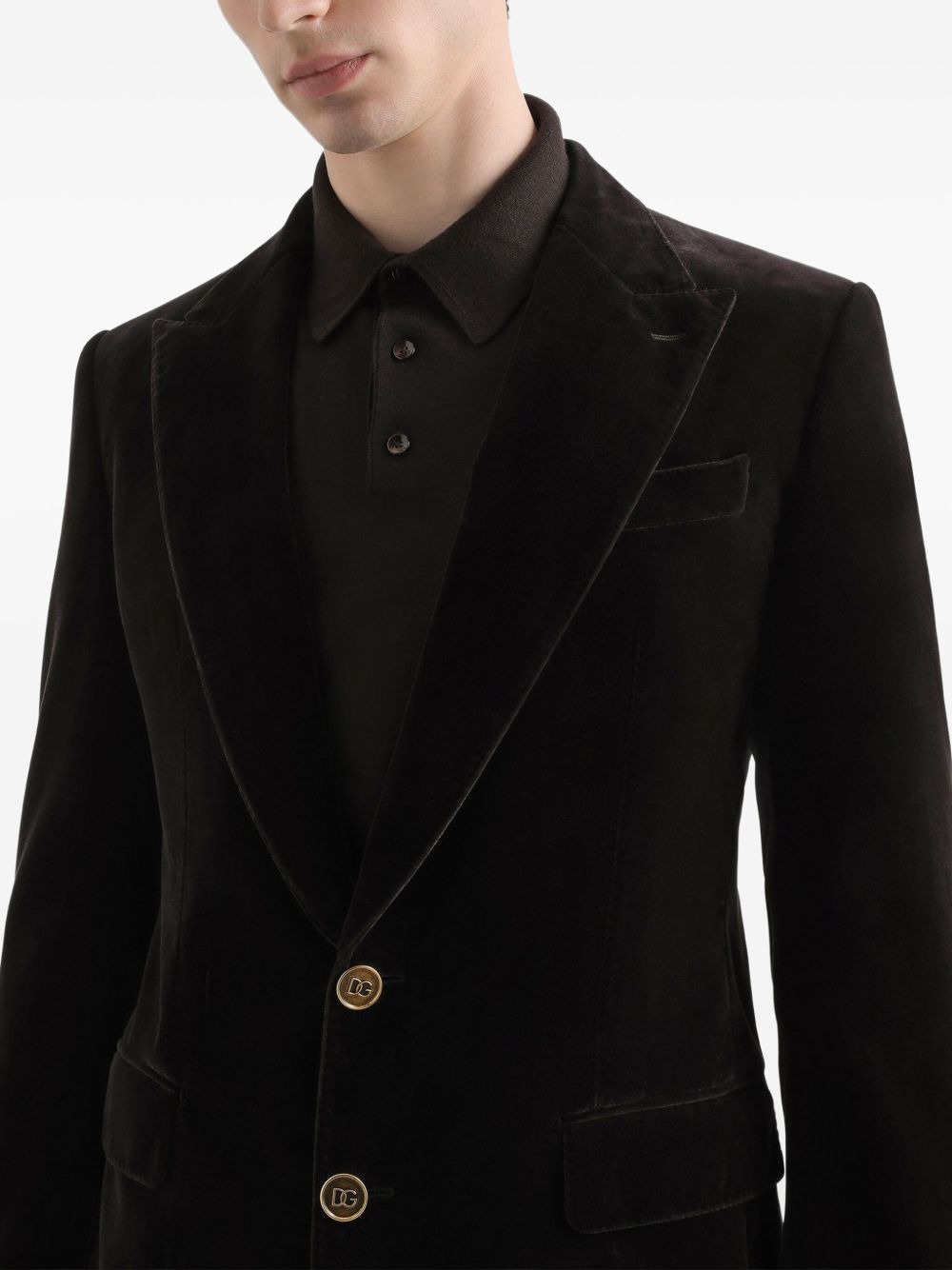velvet gold-button blazer - 4