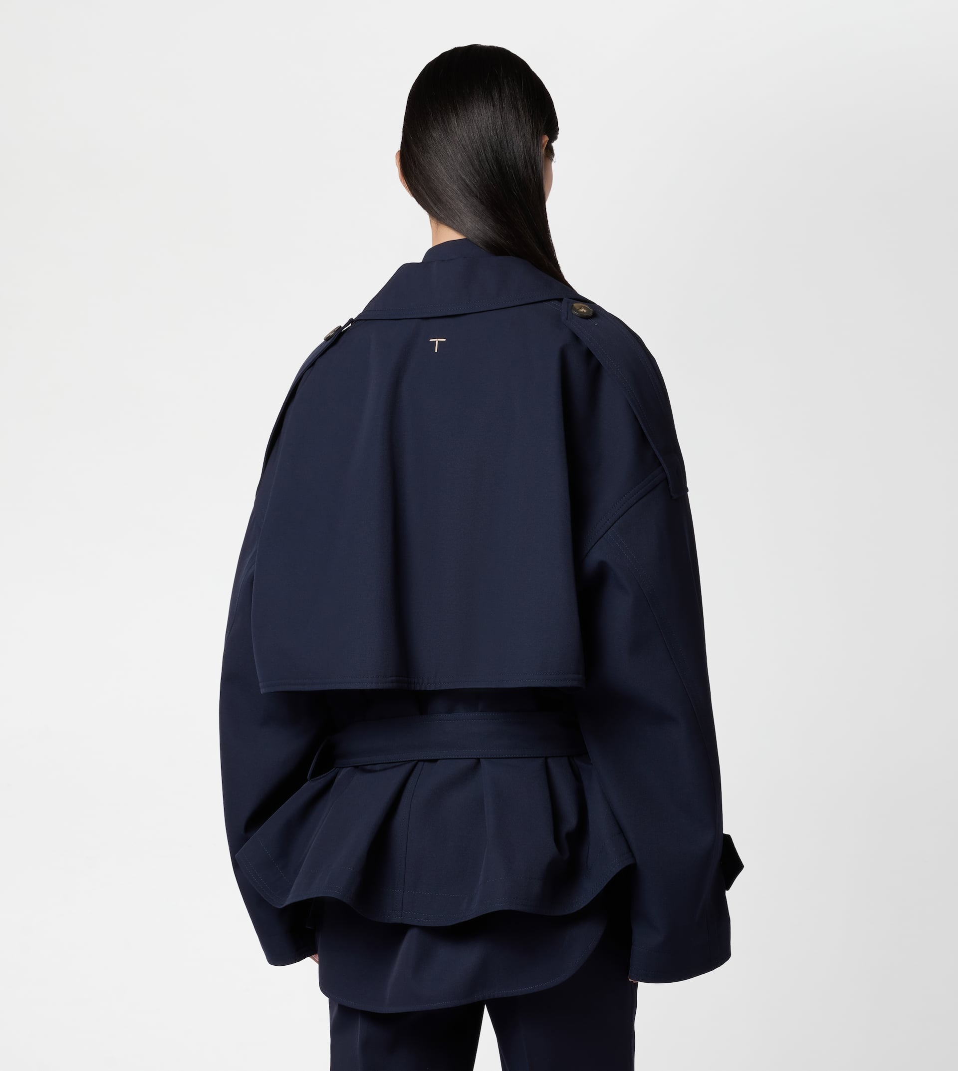 WOOL BLEND SHORT TRENCH COAT - BLUE - 4