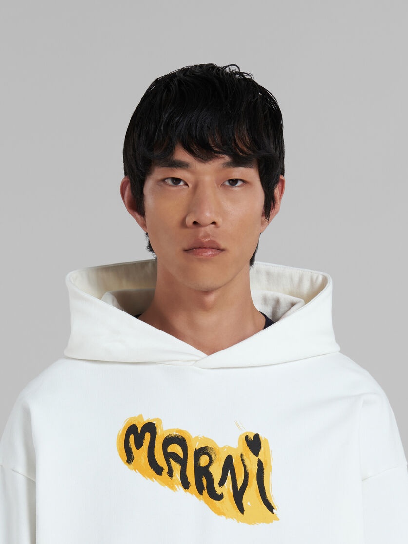 WHITE BIO COTTON HOODIE WITH GRAFFITI PRINTS - 4