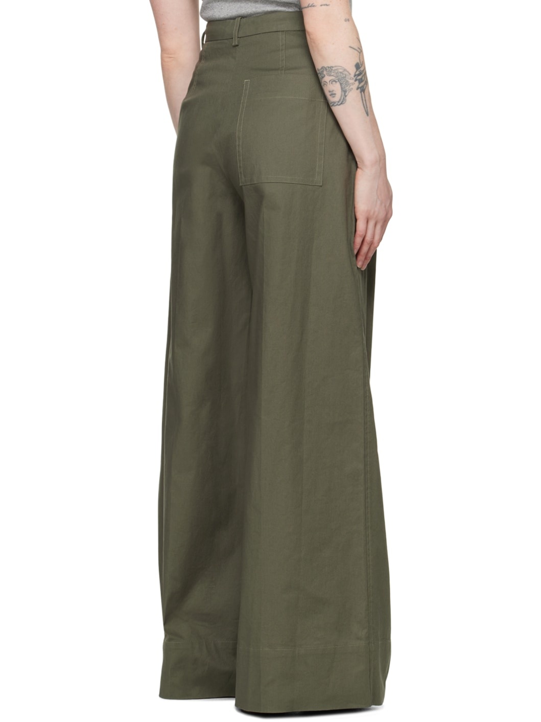 Khaki Wide-Leg Trousers - 3