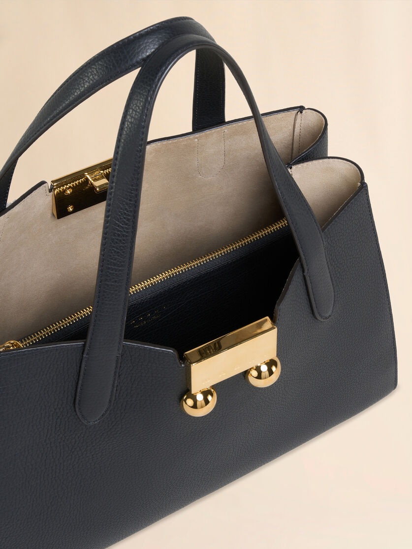 BLACK LEATHER TRUNKAROO TOTE HANDBAG - 3