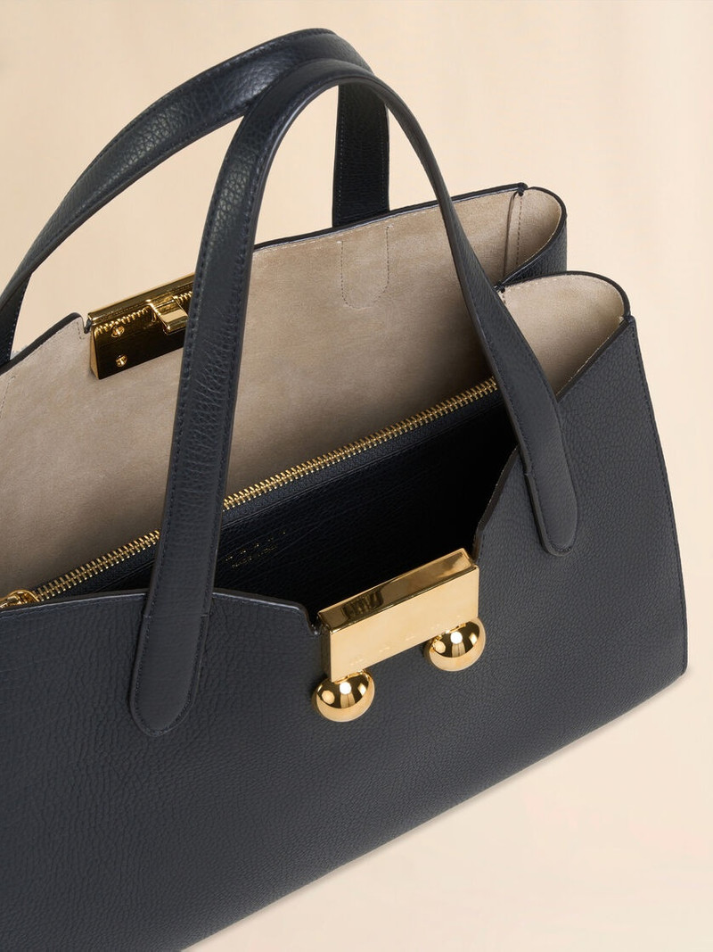 BLACK LEATHER TRUNKAROO TOTE HANDBAG 3