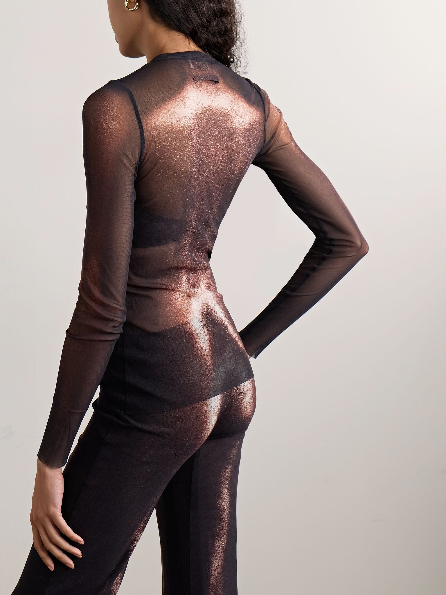 Body Dust trompe l'oeil printed mesh top Black - 4