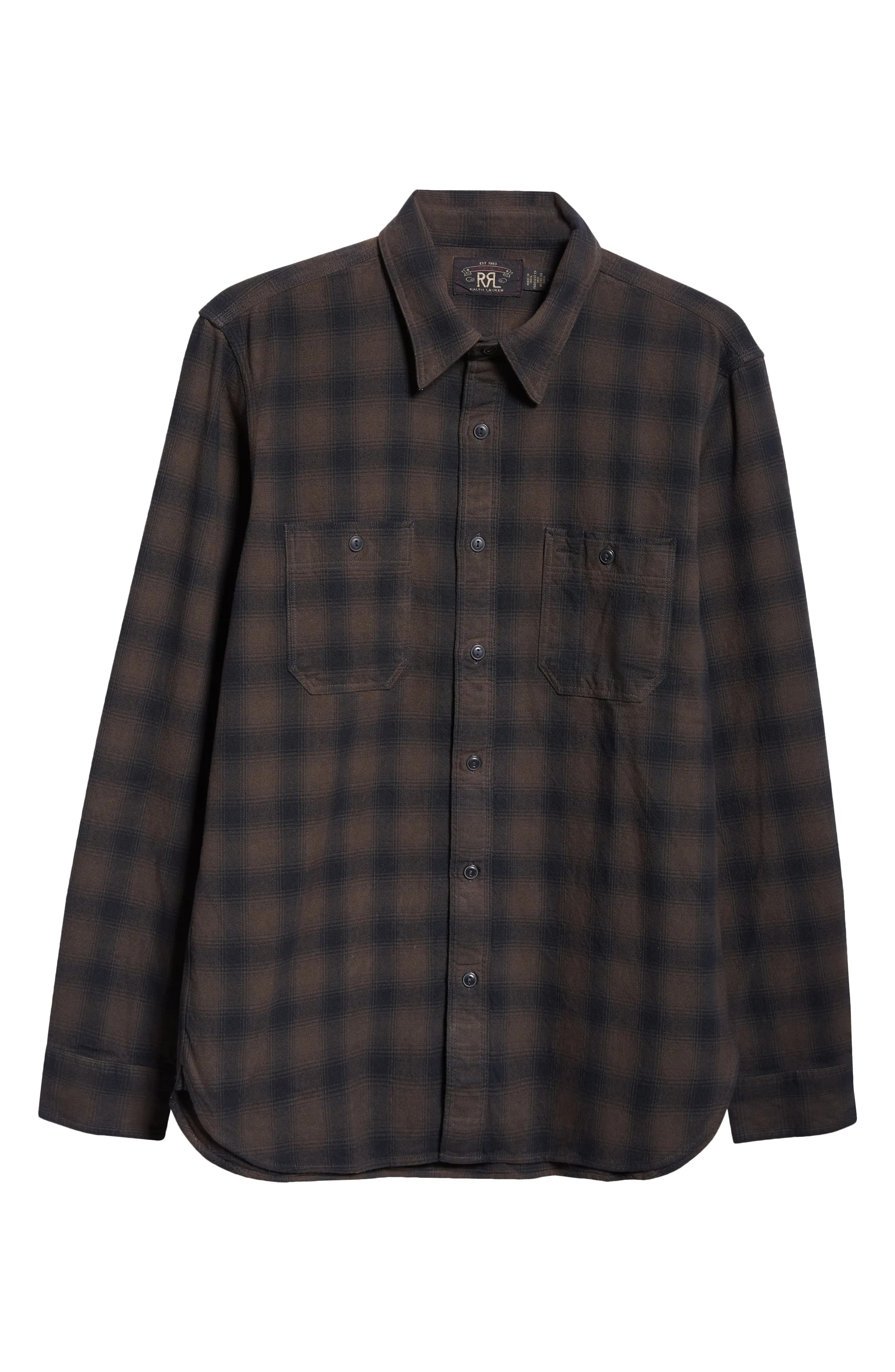 Plaid Cotton Button-Up Shirt in Black/Grey - 6