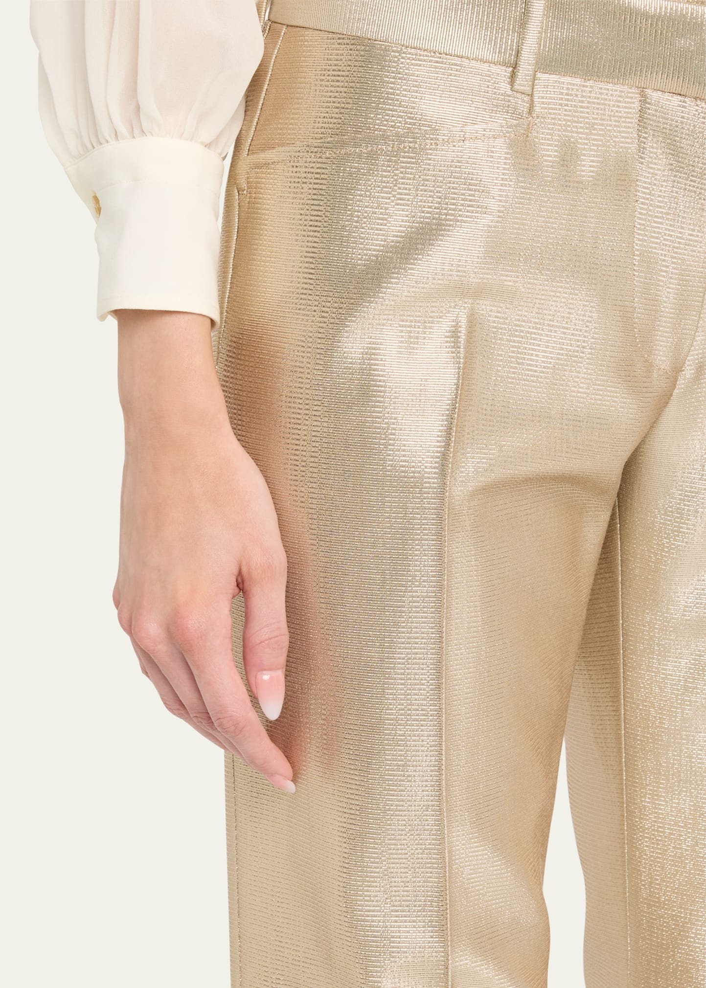 Metallic Low Waist Flare Wool Pants - 5