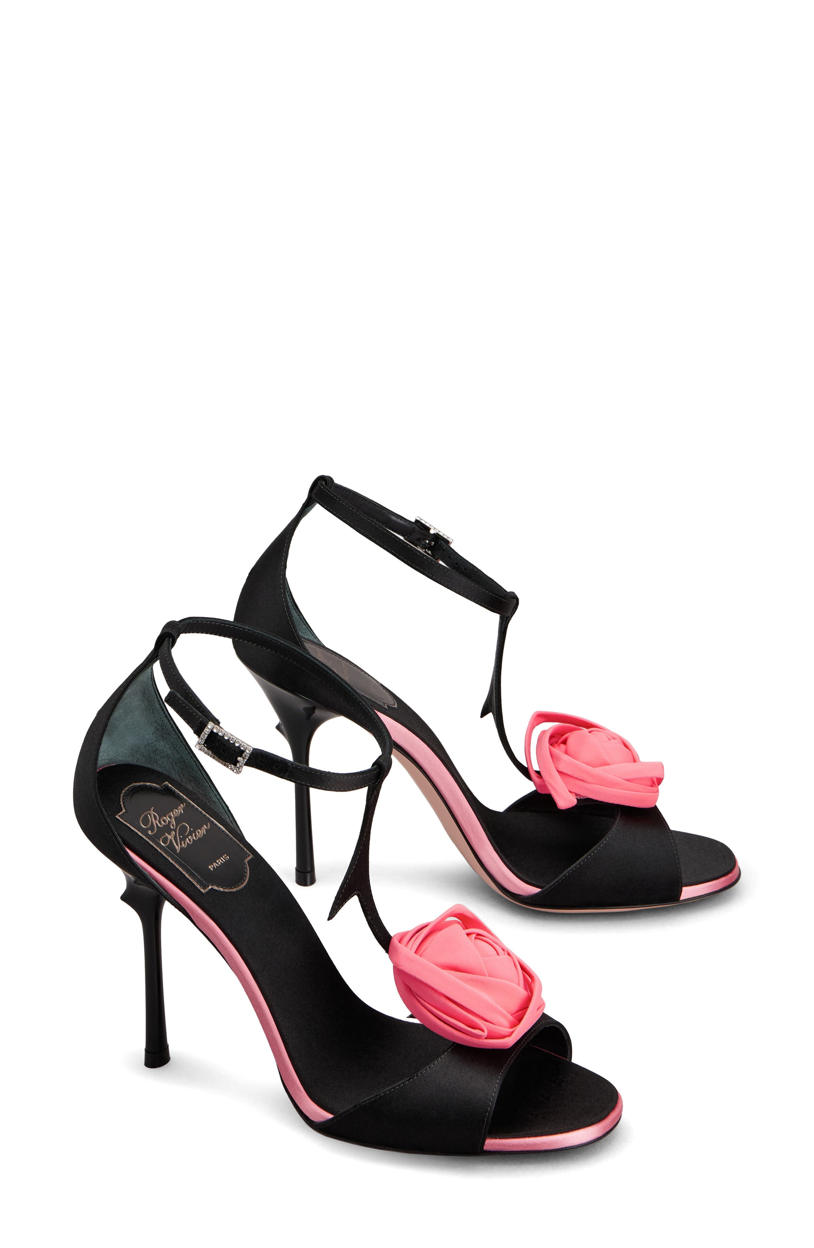 Roger Vivier Rose Vivier Satin T-Strap Sandal in Nero/Geranio at Nordstrom - 3