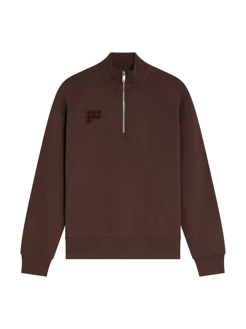 Womens Half Zip Sweatshirt - Mahogany Brown 1