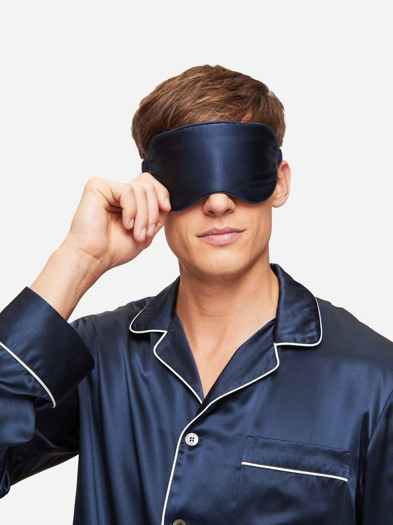 Derek Rose Eye Mask Bailey Silk Satin Navy outlook