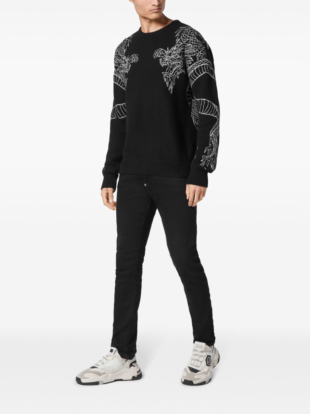 Dragon-embroidered jumper - 2