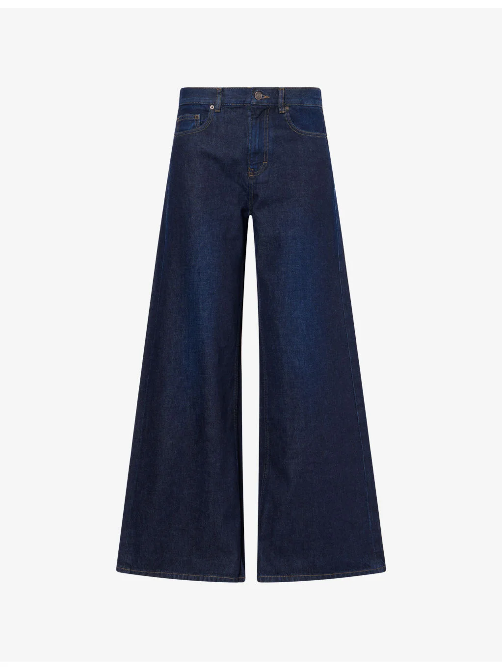 Wide-Leg Contrast-Stitch Denim Jeans - 1