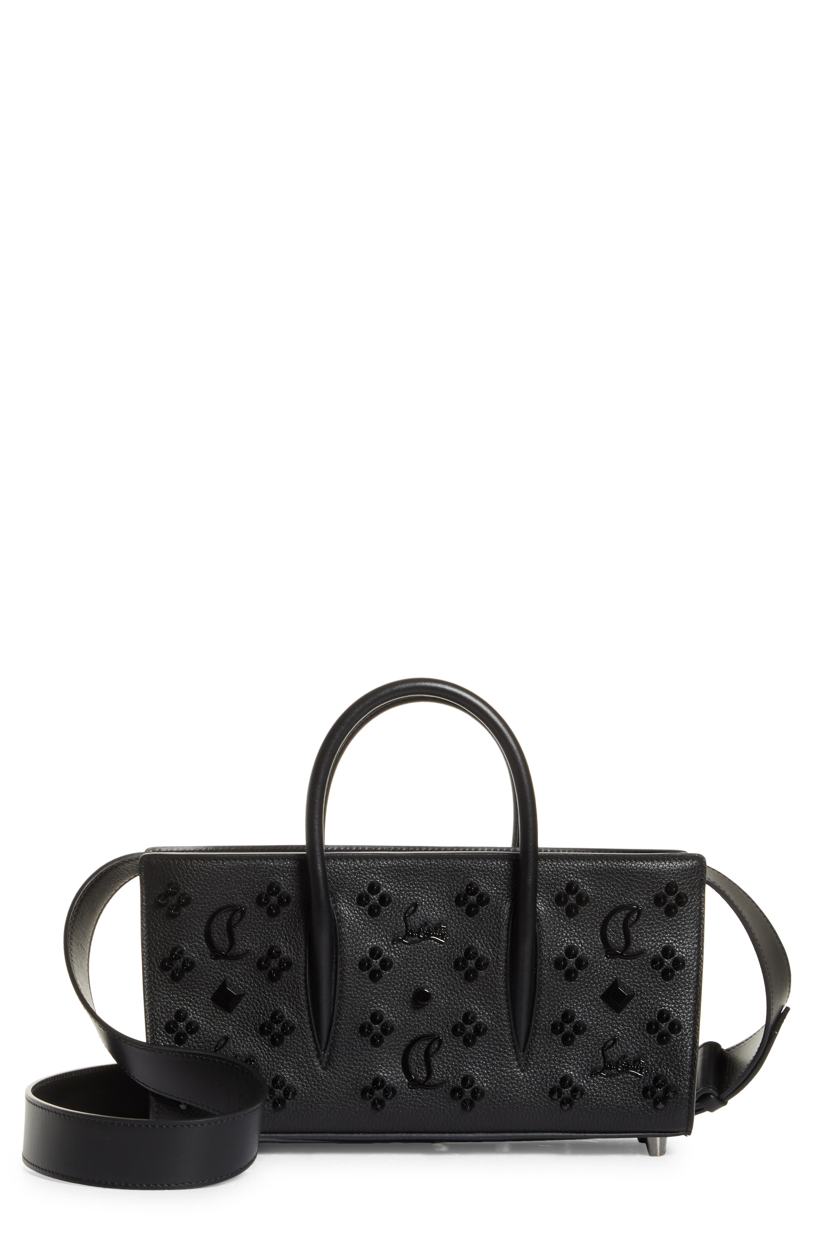 Christian Louboutin Paloma Loubinthesky Stud Calfskin Baguette Bag in Cm53 Black/Black at Nordstrom - 1