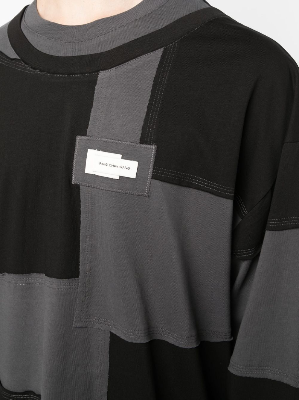 logo-patch patchwork-pattern cotton sweatshirt - 5
