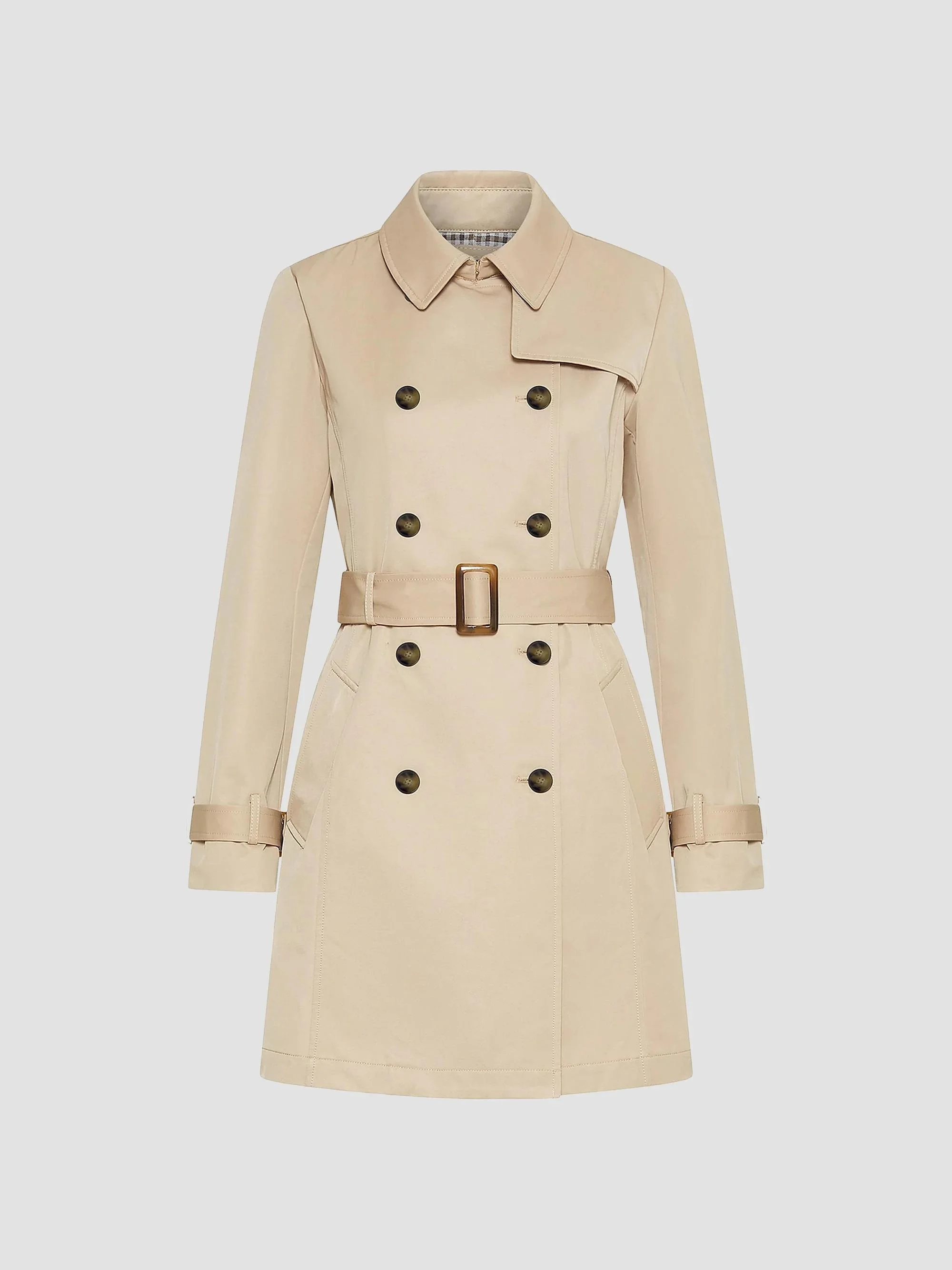 Women's Double Breasted Technical Cotton Trench Coat - Natural - 1