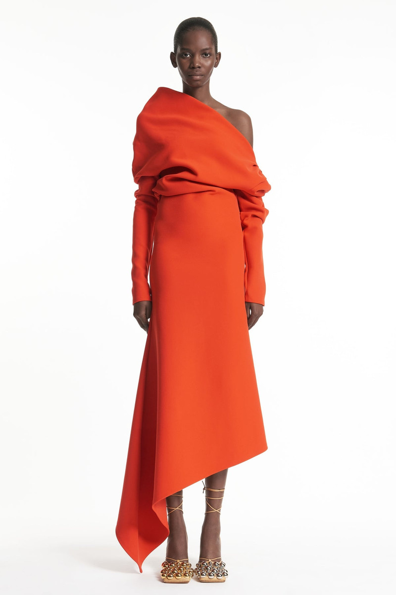 OFF SHOULDER ASYMMETRIC DRESS RED 2