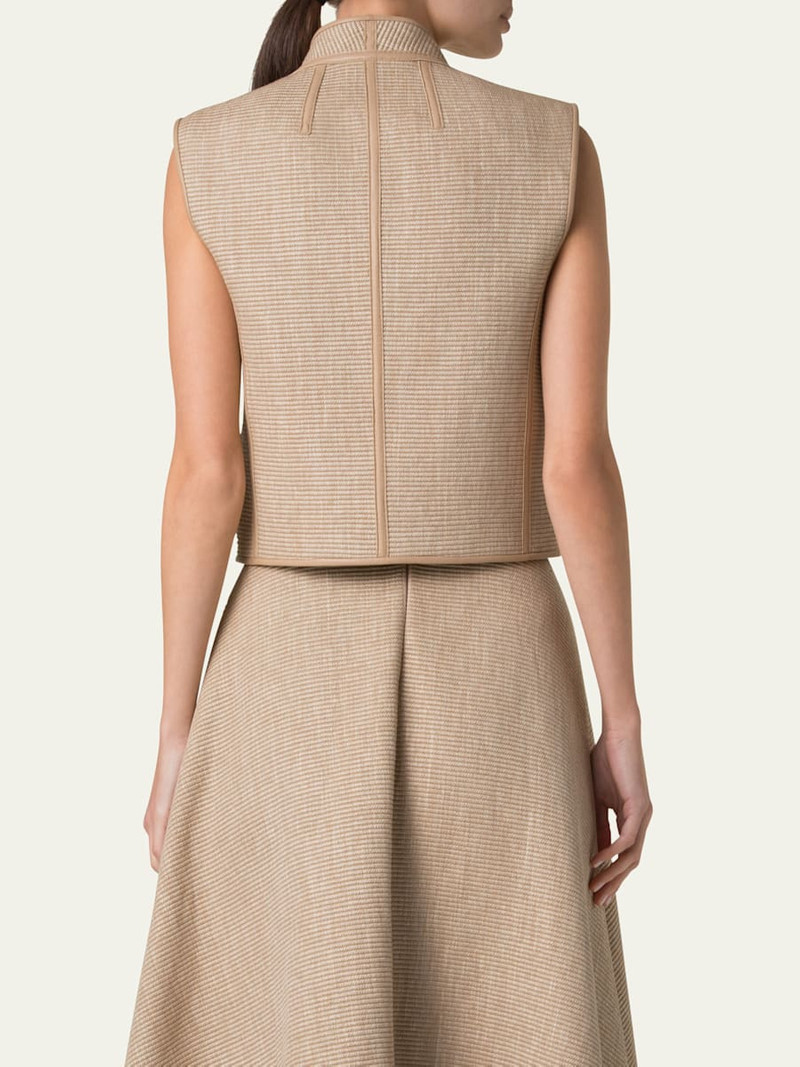 AKRIS Alvaro Short Raffia Leather-Trim Vest outlook