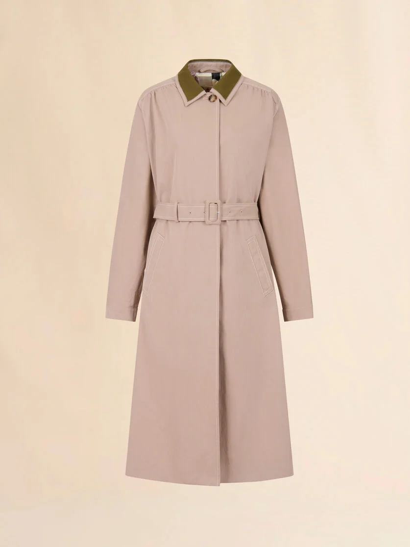 BEIGE GABARDINE TRENCH COAT WITH CONTRAST COLLAR - 1