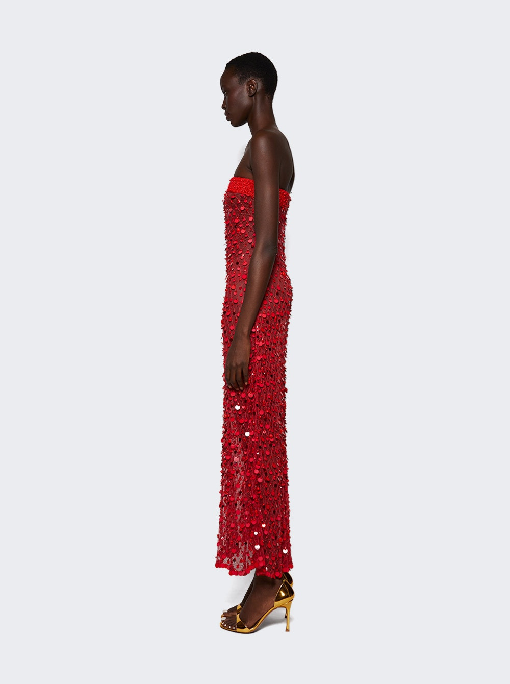 Fishnet Bandeau Maxi Dress Red - 3