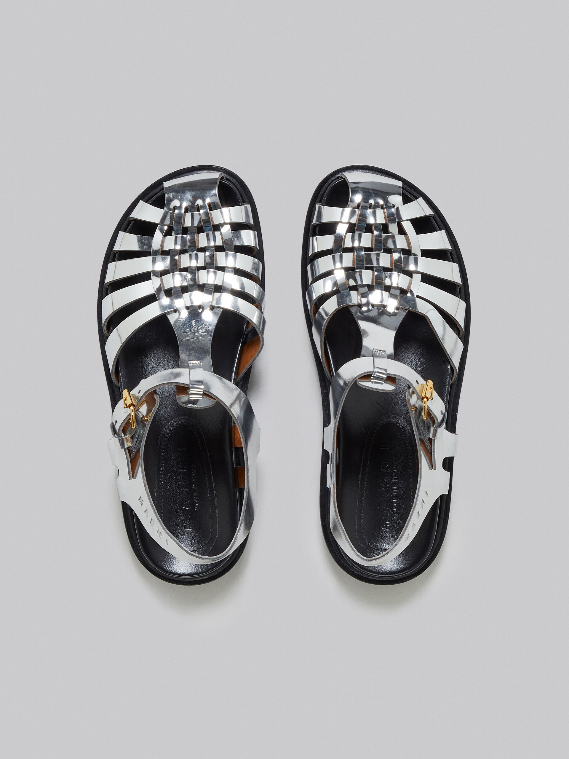 Marni SILVER MIRRORED LEATHER FISHERMAN'S SANDAL | REVERSIBLE