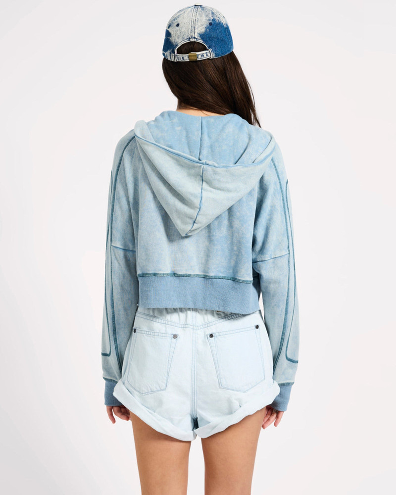 Cropped Fleece Zip Hoody - Washed Blue 8