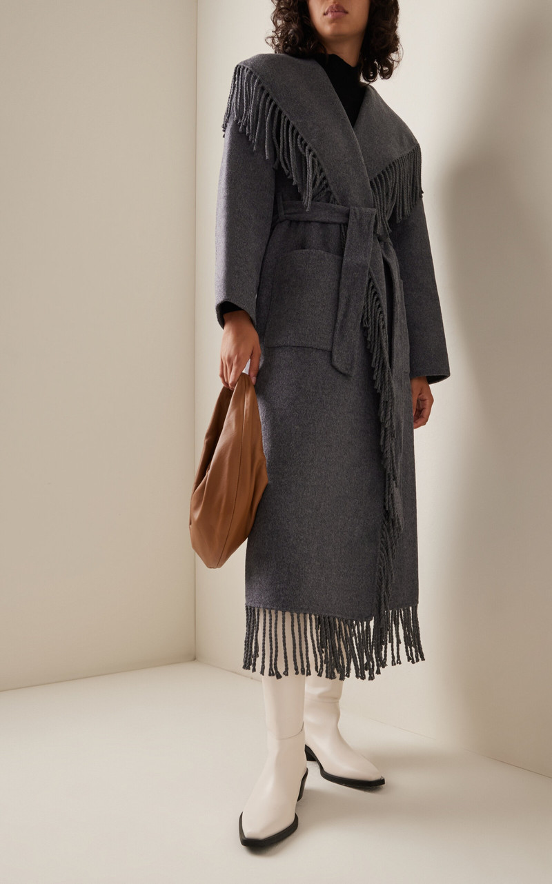 SIMKHAI Carrie Fringed Robe Coat grey outlook
